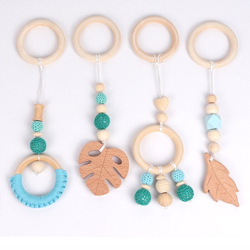 Nordic Baby Gym Spelen Kwekerij Zintuiglijke Ring-Pull Bijtring Speelgoed Baby Rammelaar Speelgoed Voor 0-12 Maanden Houten kralen Hanger Speelgoed Room Decor: 4pcs-WT229A