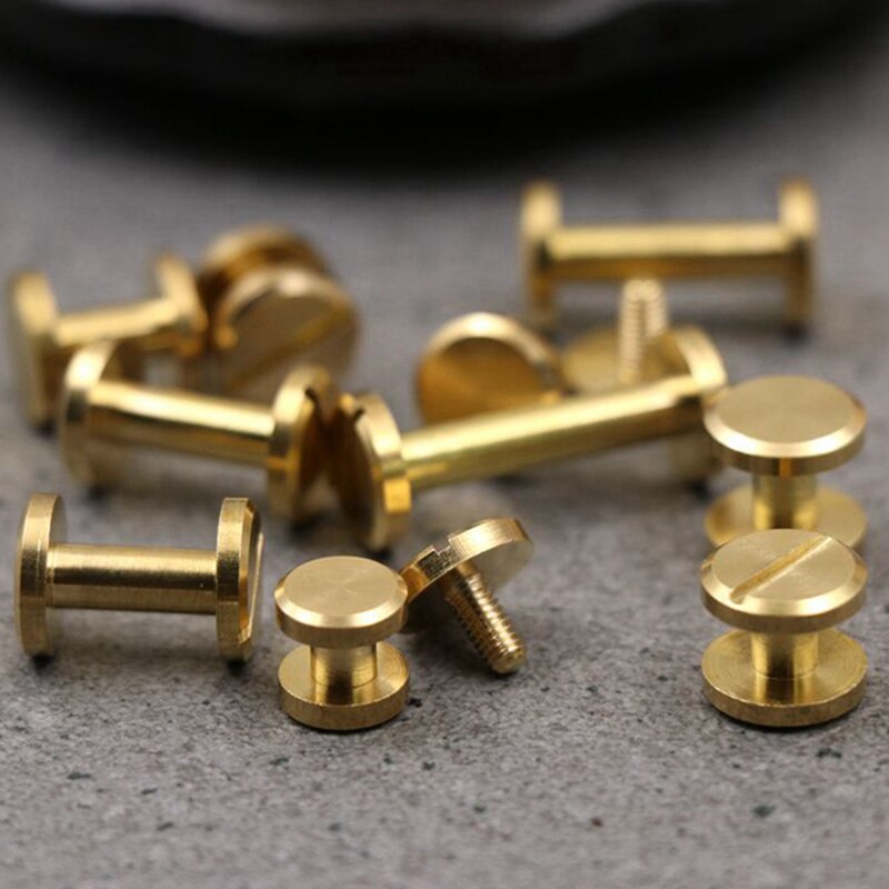 8Mm Breedte Side Massief Messing I Vorm Armband Punk Klinknagel Stud Schroef Terug Voor Leer Craft Portemonnee Riem Tas schoen Accessoires