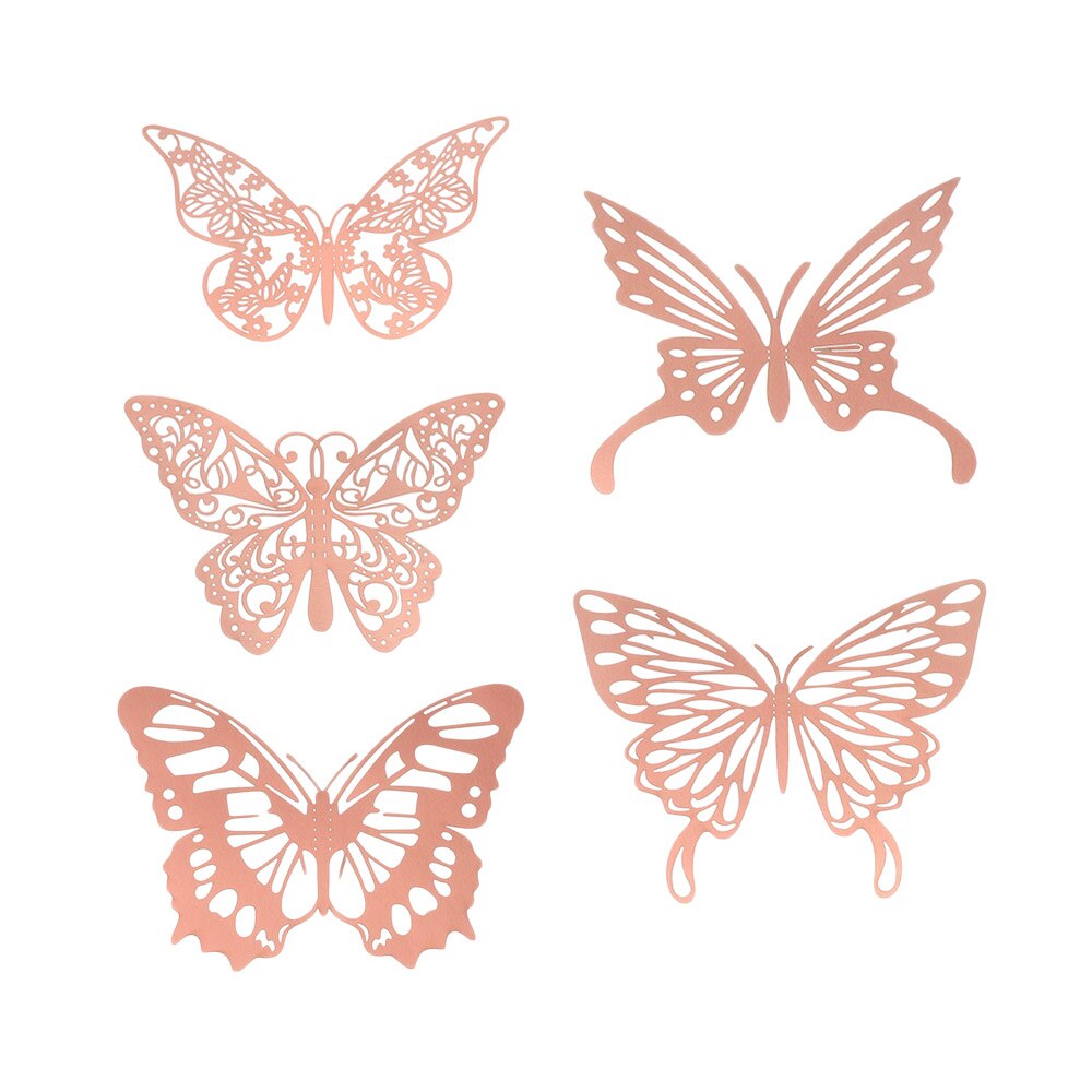 12Pcs 3D Hollow Vlinder Muurstickers Diy Home Decoratie Metalen Textuur Goud Zilver Rosegoud Decals Bruiloft Feestartikelen