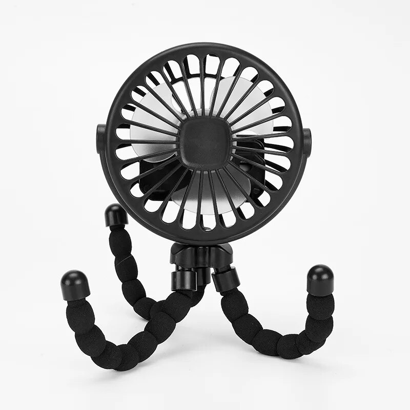 Carrinho de bebê multifuncional para estudantes portátil USB recarregável bateria de lítio polvo mini ventilador: Preto