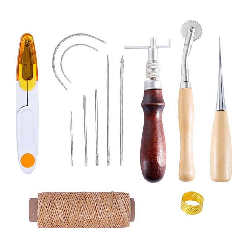 Ensemble de 7 pièces/ensemble artisanat cuir bricolage | Couture manuelle, bricolage, outils d'art du cuir, filetage, outils à molette cirés Kit d'artisanat du cuir: Default Title