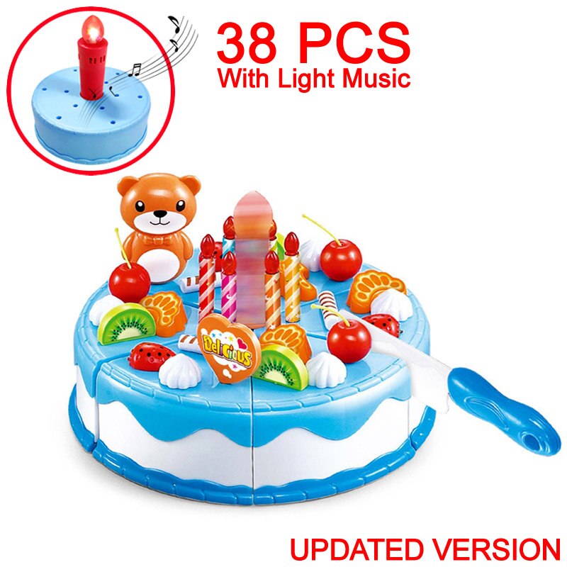 Birthday Cake Toys 37-80PCS DIY Pretend Play Fruit Cutting Kitchen Food Kids Toy Pink Blue For Children Cocina De Juguete