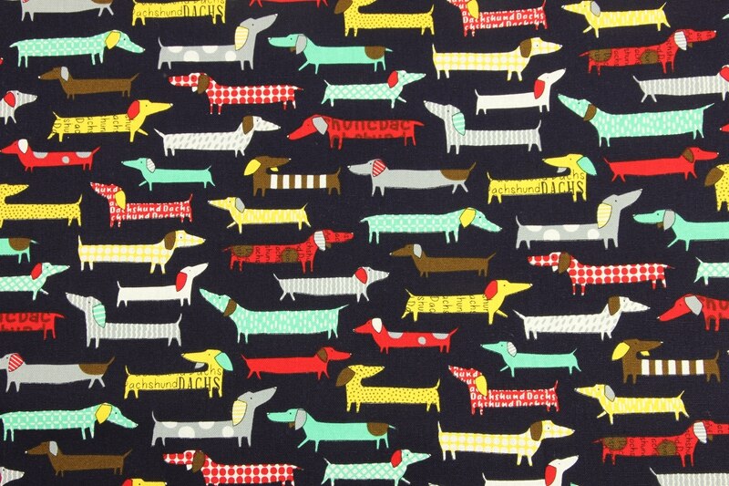 Tissu en coton imprimé teckel largeur 110cm pour couture, patchwork, vêtements pour garçons, jupes et écharpes: 1 / 90 x 110cm
