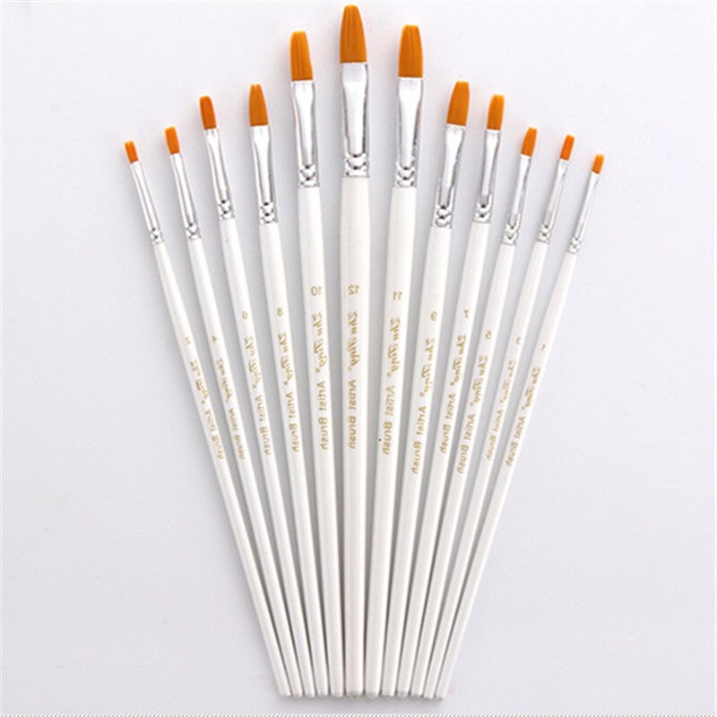 12 stk kunstner pensler sett gouache maling pensler forskjellig form rund spiss nylon hår male pensel sett