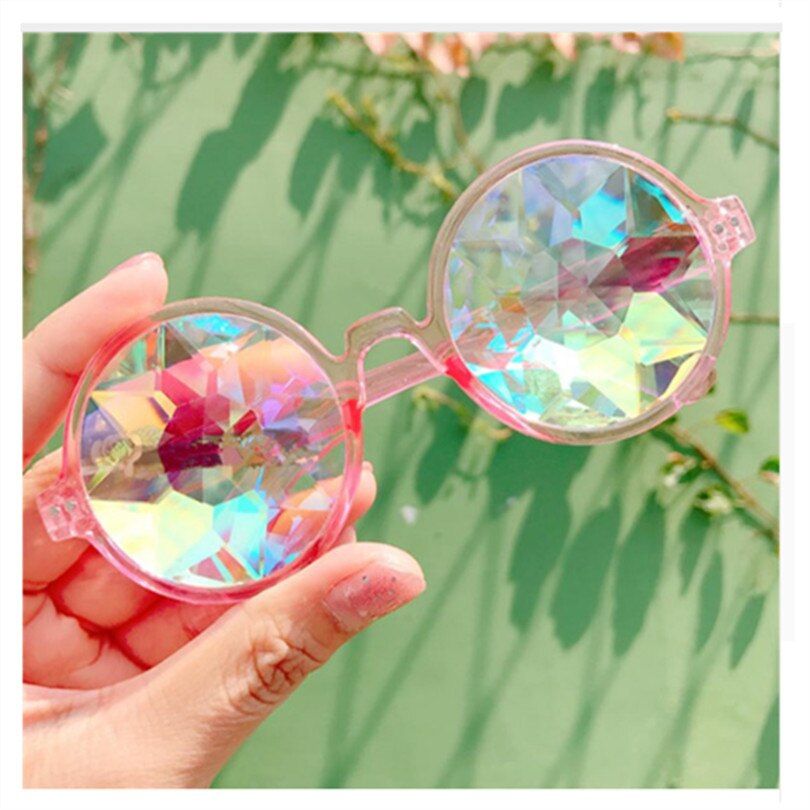 Kaléidoscope rond lunettes Rave Festival hommes femmes concepteur holographique kaléidoscope femme mâle lunettes de soleil rétro