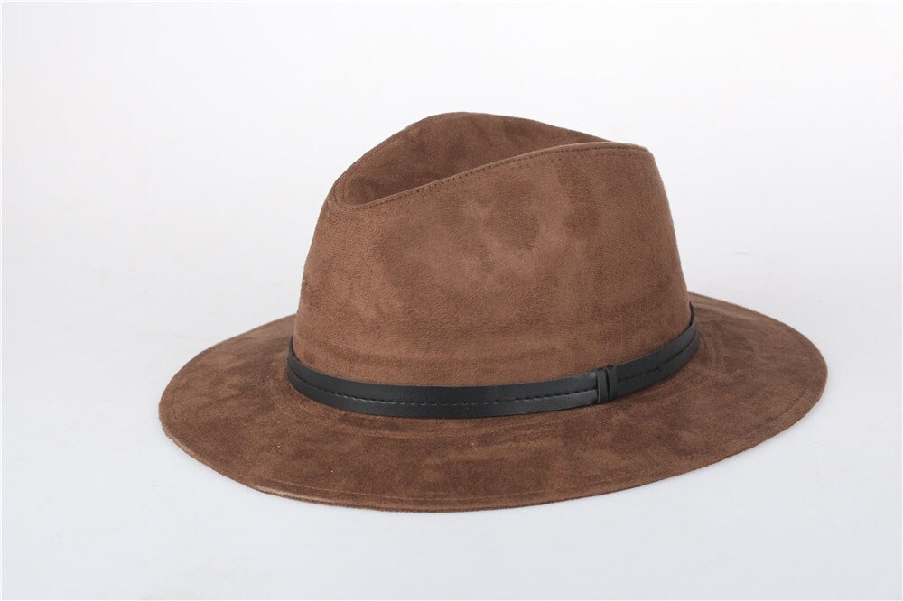 Wearone Crazy Jazzhat unisex Suede wide brim Spring felt fedoras hats women Vintage Wide Brim Floppy chapeau femme Pnama ha: brown