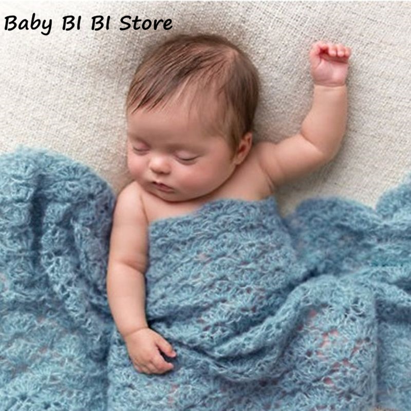 2 stk / sæt baby fotografering rekvisitter tæppe indpakning stræk strik wrap foto nyfødt klud tilbehør hovedbeklædning