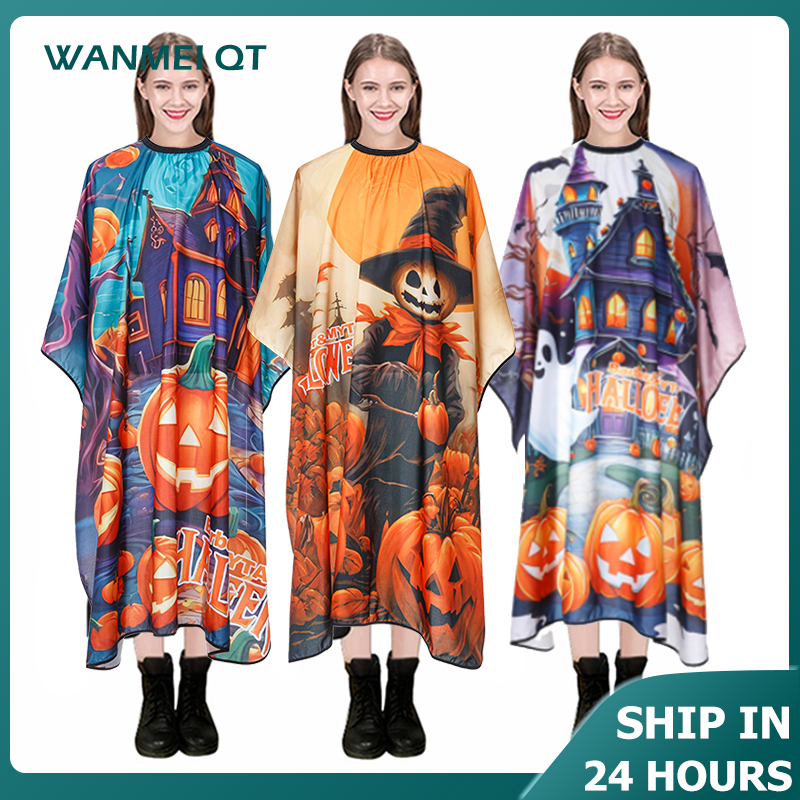 3 Kleur Halloween Kapper Schort Pompoenpatroon Waterdichte Doek Stofdichte Cape Salon Professionele Kapper Winkel Accessoires