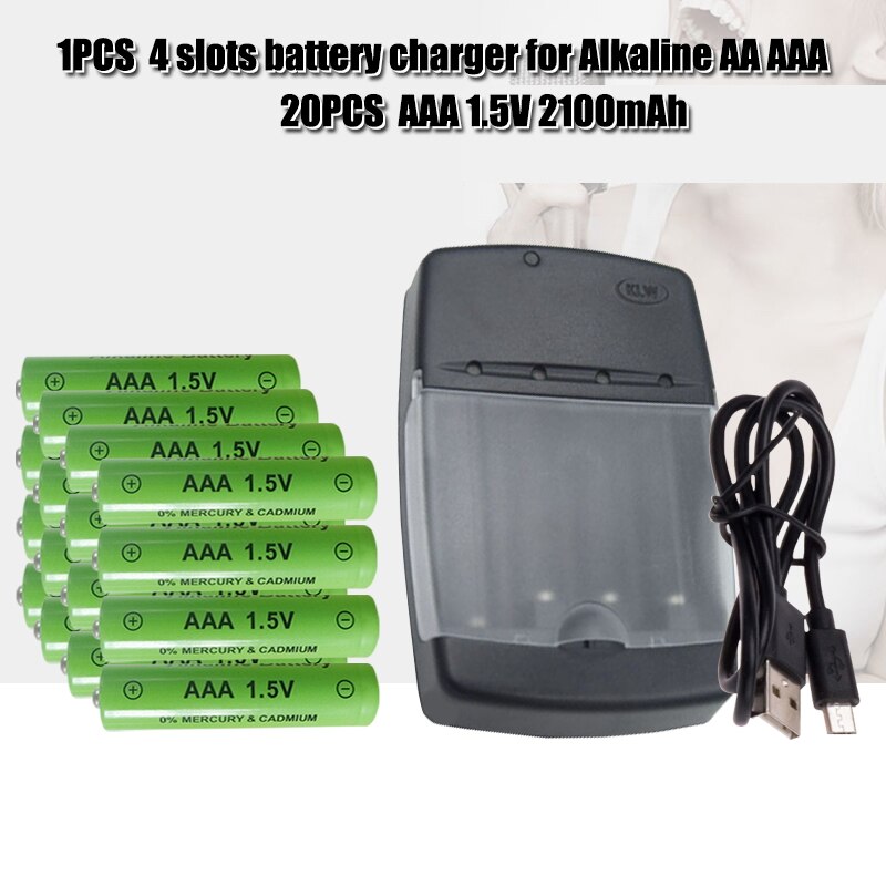 AAA 1.5V Alkaline Rechargeable battery 2100mah + super quick 4 cheenl AA/AAA charger can charge alkaline battery: 20 AAA 1PCS charge