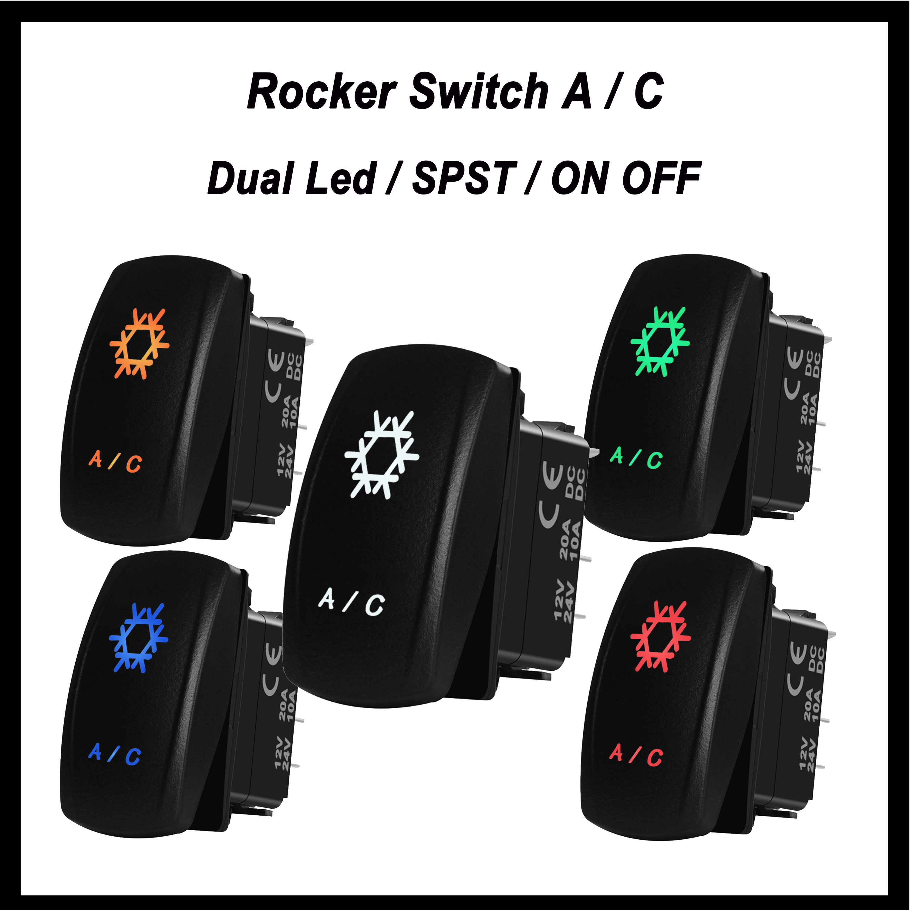 Air Condition Rocker Switch A/C Backlight 5 Pin SPST ON OFF Waterproof for Camper Car Off Road Marine Boat