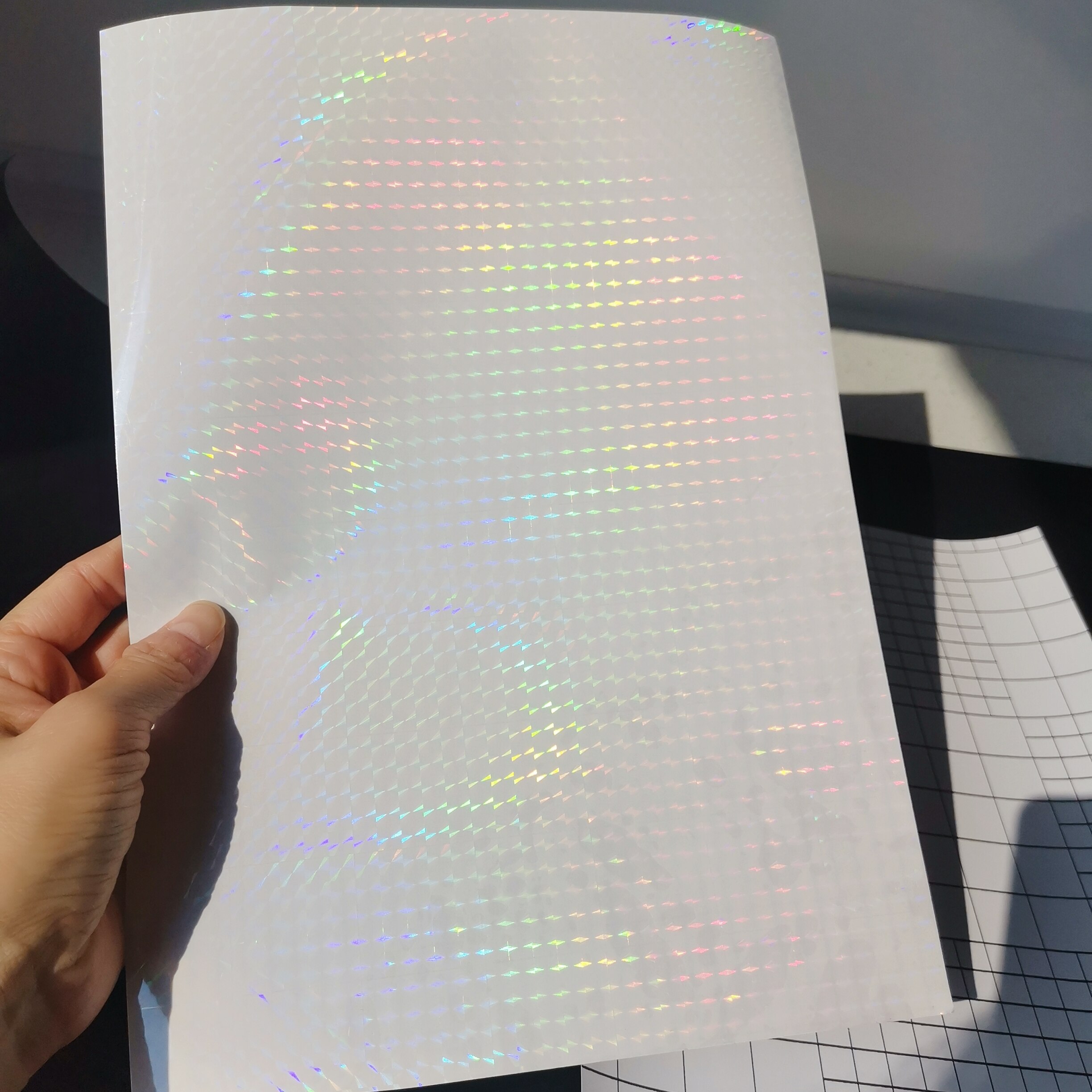 Holographicy Foil Adhesive Tape Back Grid Transparent Stamping On Paper Plastic 50 Sheets 210X297 MM Package Color Card