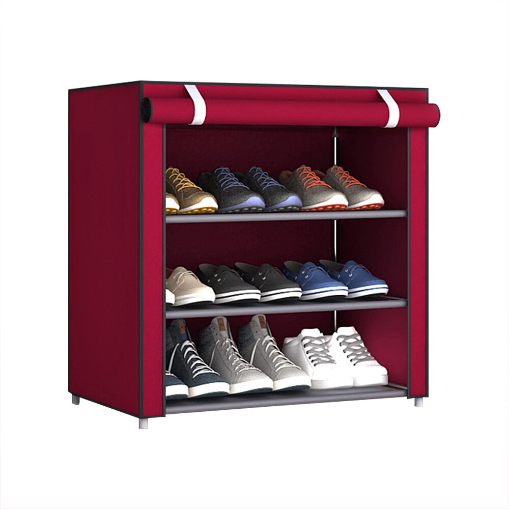 4/5/6/8/10 Lagen Schoenen Rek Met Stofdicht Doek Niet-geweven Stof Schoen stands Organizer Closet Thuis Schoenen Opslag Houder Plank: red 4layers