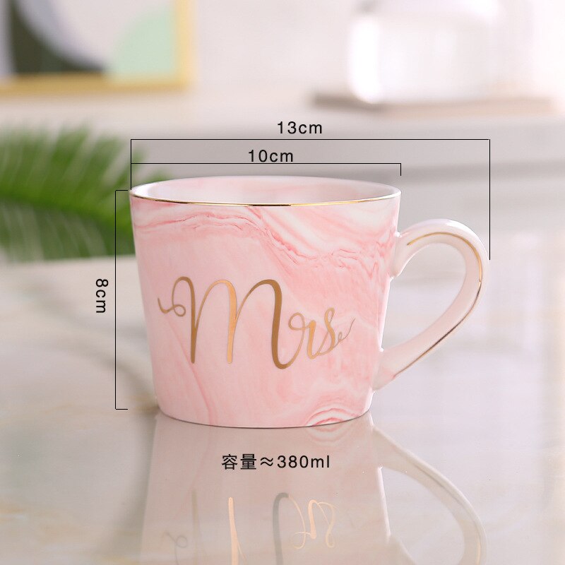 Luxe 380 Ml Marmer Keramische Mok Mok Melk Thee Cups Mr En Mrs Mokken Roze Goud Inlay ontbijt Home Decor: C Style