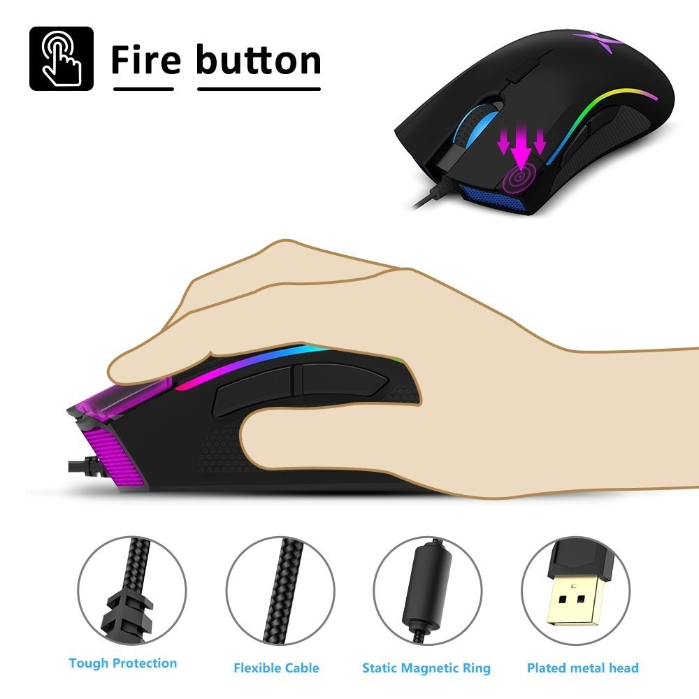 Delux M625 Wired Gaming Mouse Ergonomic 7D Max to 24000 DPI Adjust RGB Backlit Mice With Wrist Rest Mouse Pad For PC