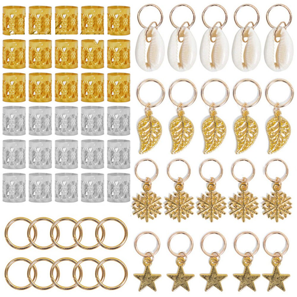 80PCS African Hair Jewelry Braid Accessories Decorations Gold Silver Metal Hair Ring Tubes Cuffs Dreadlocks Dread Beads: Default Title