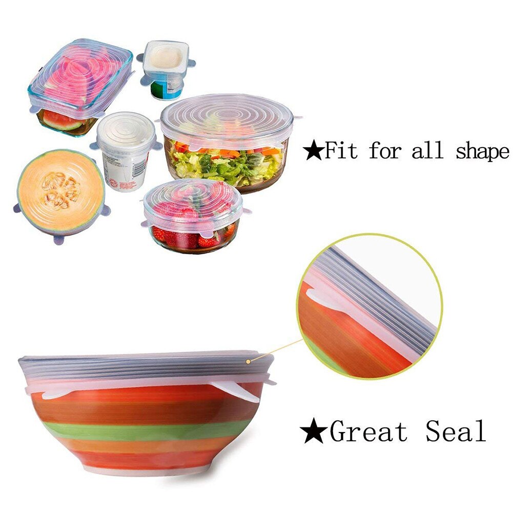 Keuken Gadget 6PCS Silicone Cooware Deksel Stretch Deksel Deksel Kom Container Voedsel Cover Kom Pot Deksel Houden Verse Afdichting kom Cover