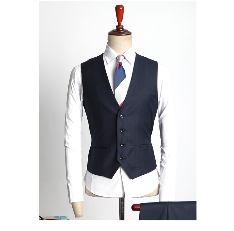 Mens suit vest Slim fit waistcoat black navy vest chalecos chaleco hombre traje mens dress waistcoats button vest formal: Blue / S