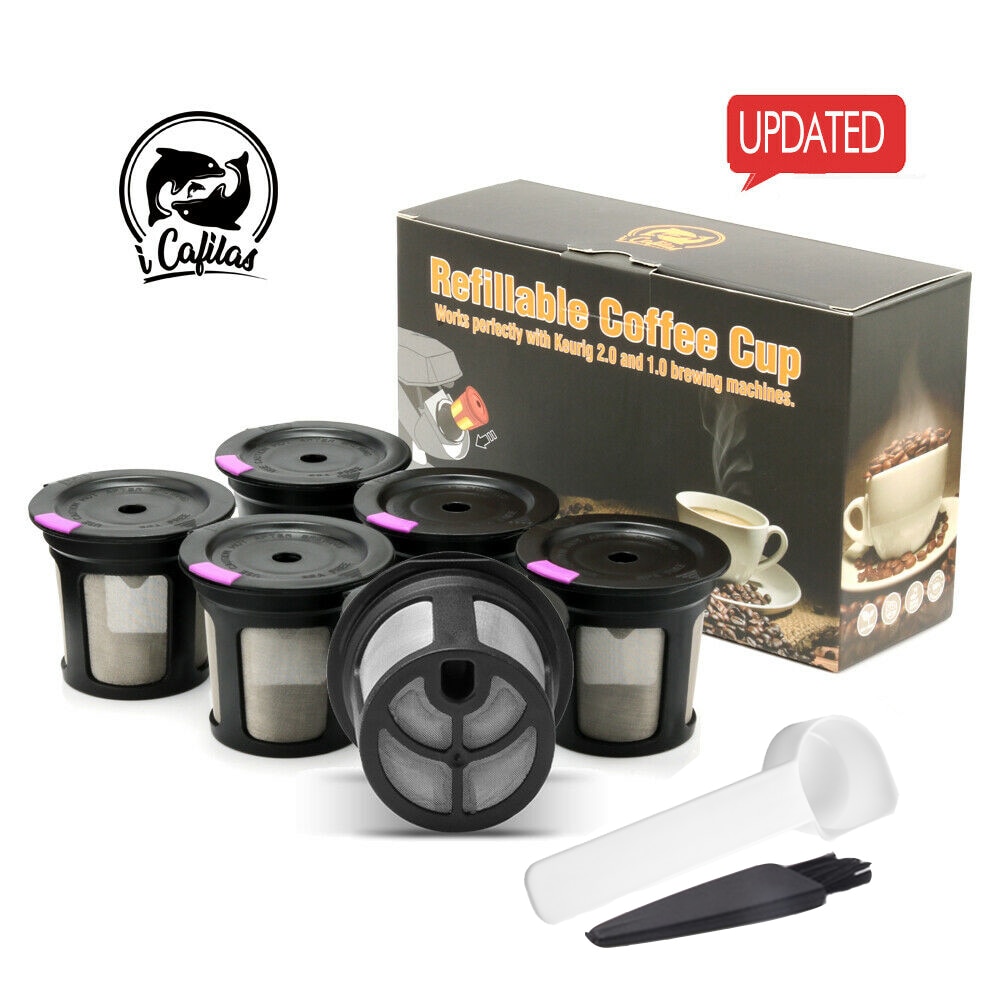 Cápsula de café recargable Keurig, filtro de k-cup para 2,0 y 1,0 cerveceros Kcup, reutilizable para máquina Keurig k-carafe, actualización de 6 unids/set por juego