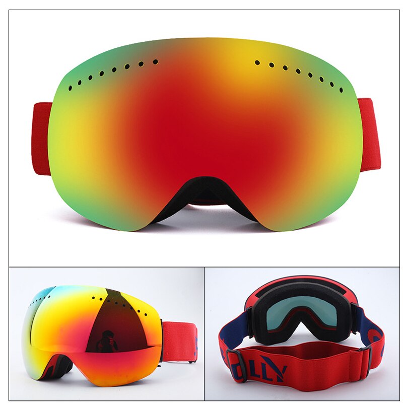 Anti-fog UV400 Snowboard Goggles Ski Goggles with Magnetic Double Layer Polarized Lens Skiing Men Women Ski Glasses Eyewear: Red