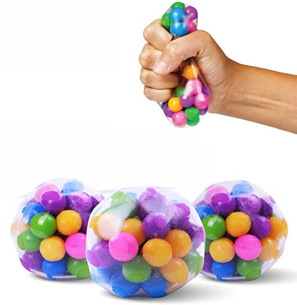 Free Ship Squeeze Ball Toy DNA Colorful Beads Relieve Stress Hand Exercise Tool for Kids / Adults Random Color Stress Ball: 3pcs