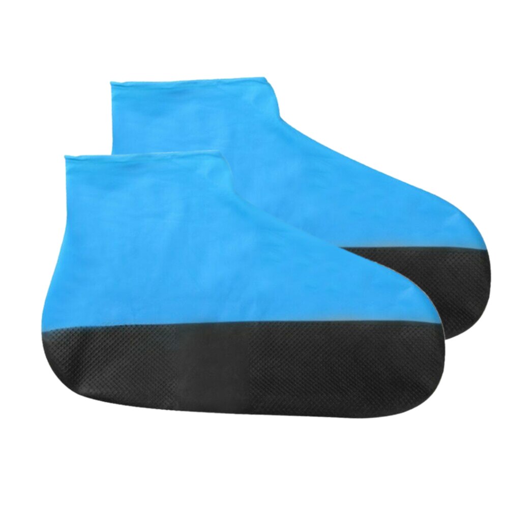 1pair Waterproof Portable Shoe Cover Cycling Foot Wear Anti Rain Elastic Travel Thick Sole Reusable Accessories Outdoor Emulsion: Blue / L