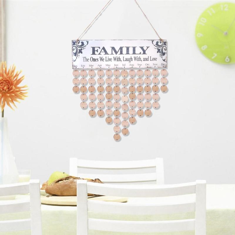 Calendrier d'anniversaire de famille en bois bricolage tenture murale spéciale Date signe rappel planificateur conseil maison bureau décoration