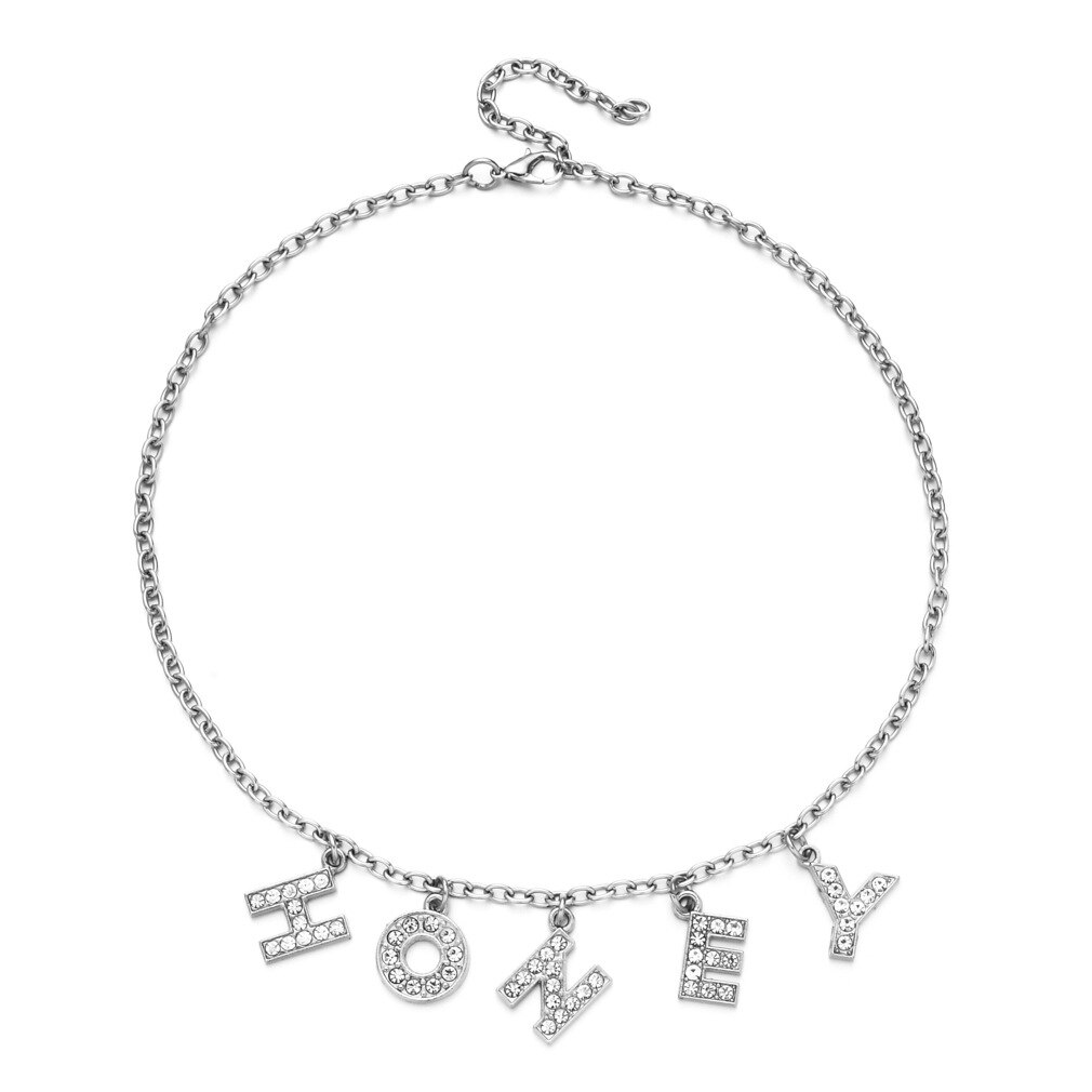 Collier en forme d'ange argenté pour femmes, pendentif Alphabet, jeu amusant, breloque de fête, chaîne de clavicule, accessoires bijoux, tendance: HONEY