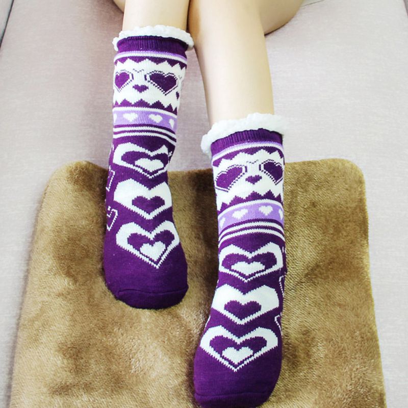 Chaussettes chaudes d'hiver, chaussettes d'intérieur en polaire thermique extra-chaudes, extensibles pour l'hiver, chaussettes antidérapantes en peluche épaisse pour la maison, chaussettes de noël