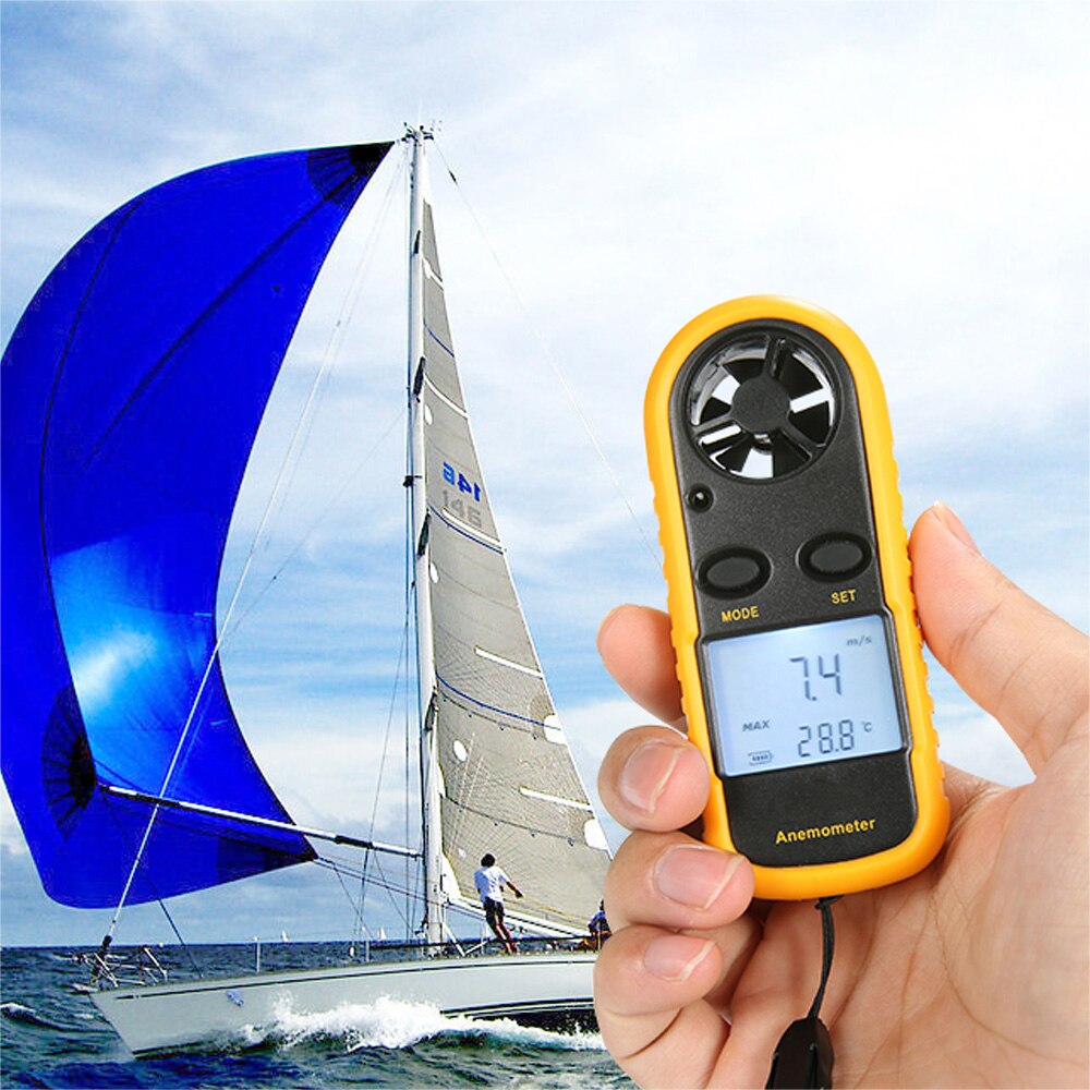 Digital Anemometer Mini with Temperature Tester Handheld Wind Speed Meter with LCD Backlight Display Durable Airflow Wind Meter