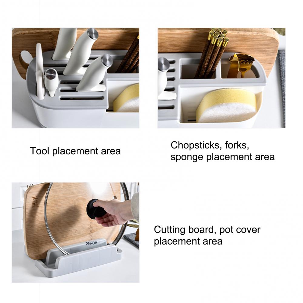 Multifunctional knife holder, cutting board, integrated storage rack for kitchen supplies, cutting board, chopsticks, pot cover