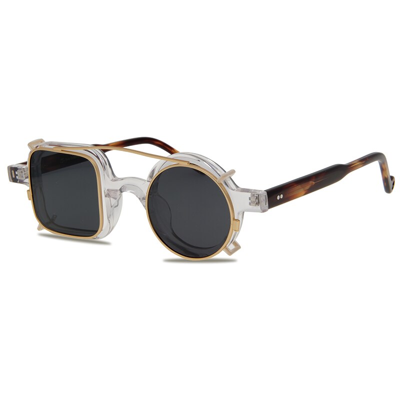 Vintage handgjorda solglasögon optiska två linser rund fyrkantig båge retro acetat glasögonbågar läsglasögon herrbågar solglasögon: Transparent