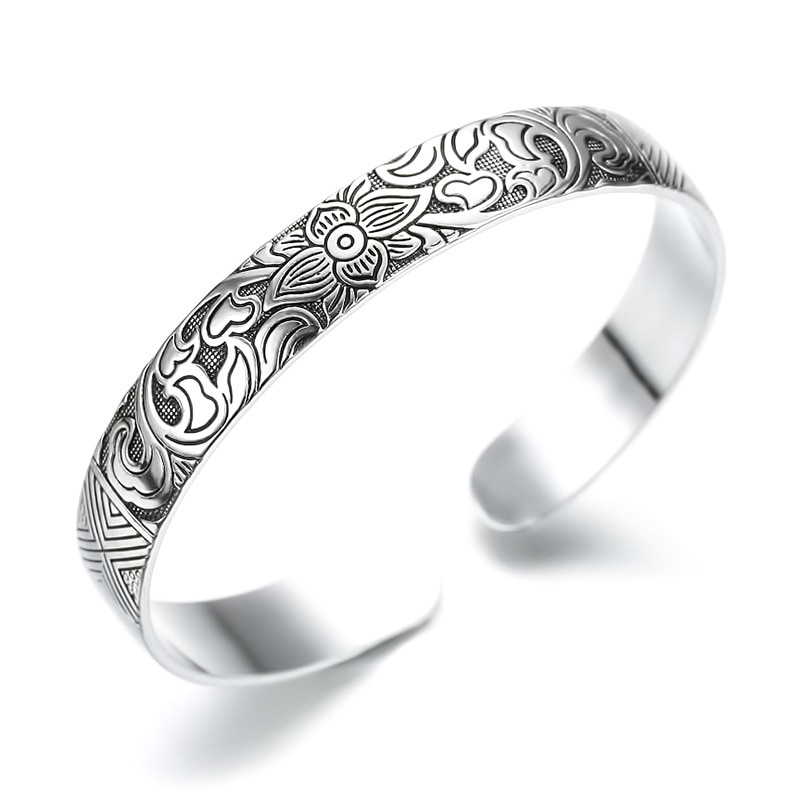 925 sterling sølv vintage dejlige kvindelige håndlavede smykker lotusblad thai kvindelig sort armbånd