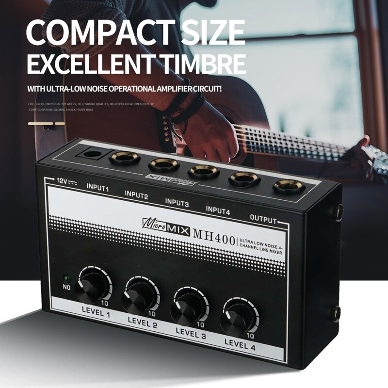 Fantastic Stereo Sound MH400 4Channel Mixer Mixing Console Ultra-compact Low Noise Line Mono Audio Mixer