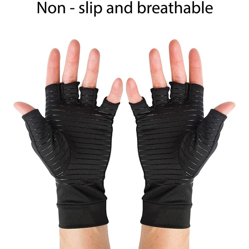 Compression Gloves,Copper Fiber Fingerless Gloves With Extra Grip - Warming Gloves For Hand, Finger,Bike Gloves
