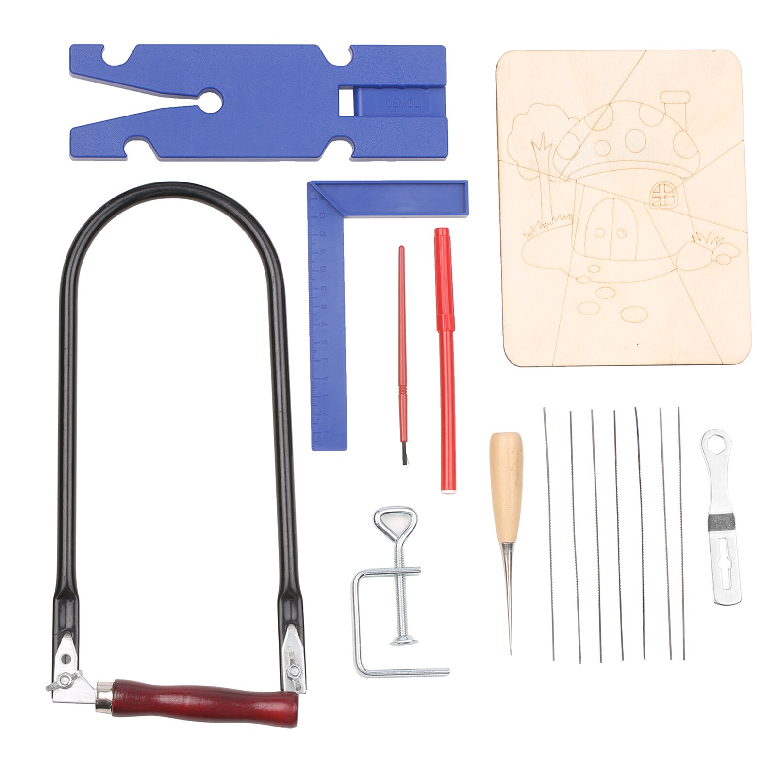 16PCS Fretsaw Carpenter Woodworking Set with Clamp Awl and Square Ruler For Kids Tools Fretsaw Wrench Tools