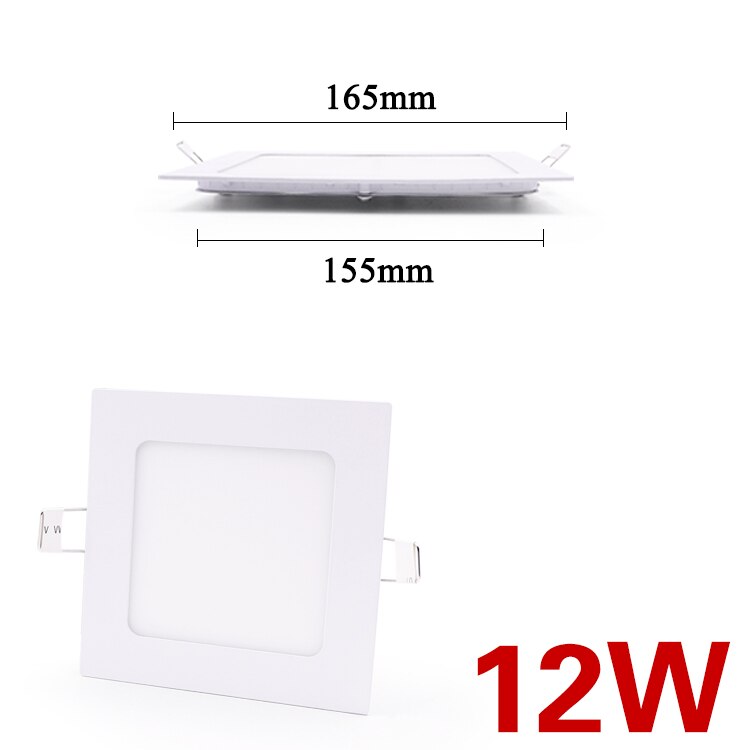 LED panel light Ultra thin Downlight lamp 3W 4W 6W 9W led ceiling lights recessed grid downlight slim round panel light: Square white 12W