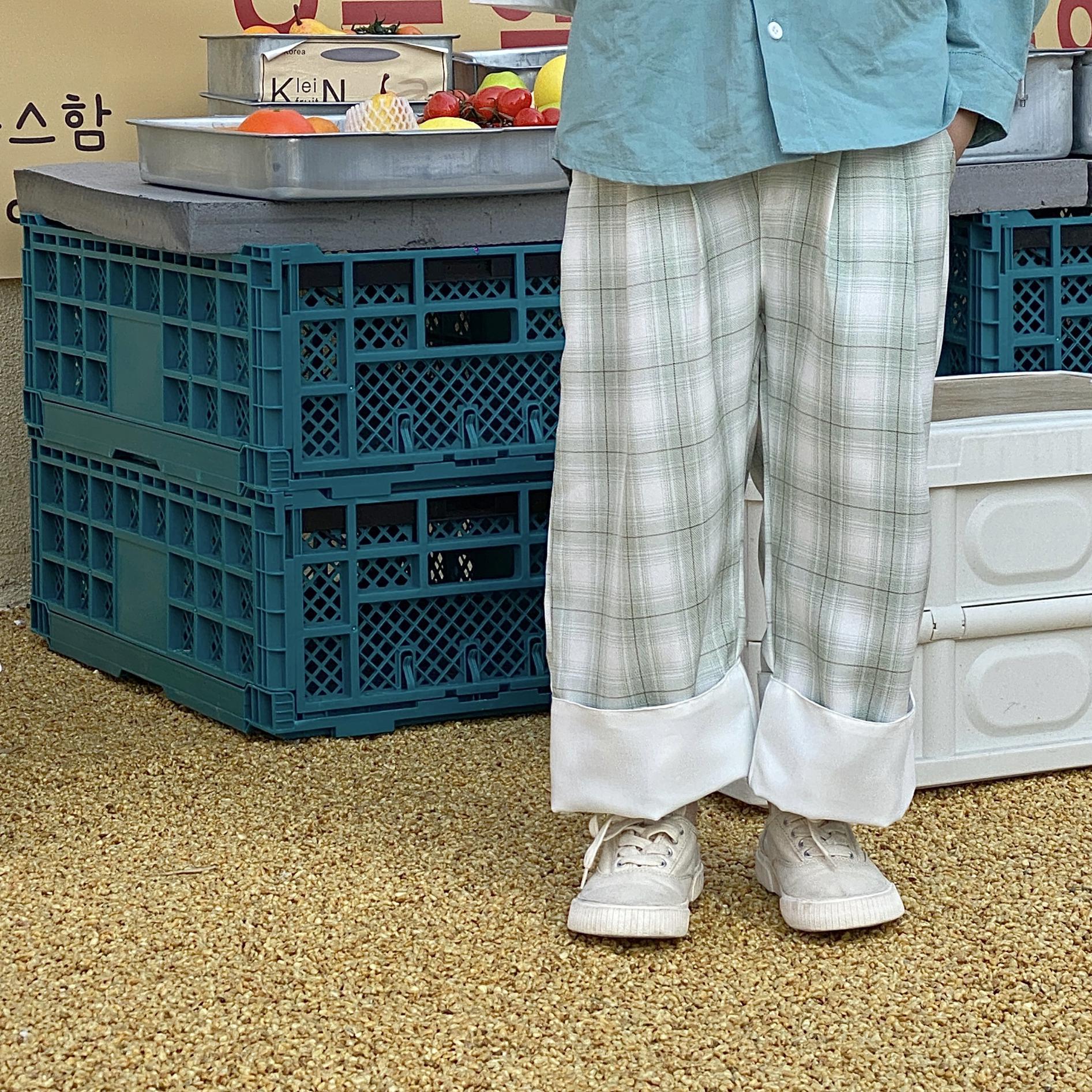 Pantaloni da ragazzo a gamba larga scozzesi a molla pantaloni in cotone patchwork allentati pantaloni a 3 colori: light green / 2T