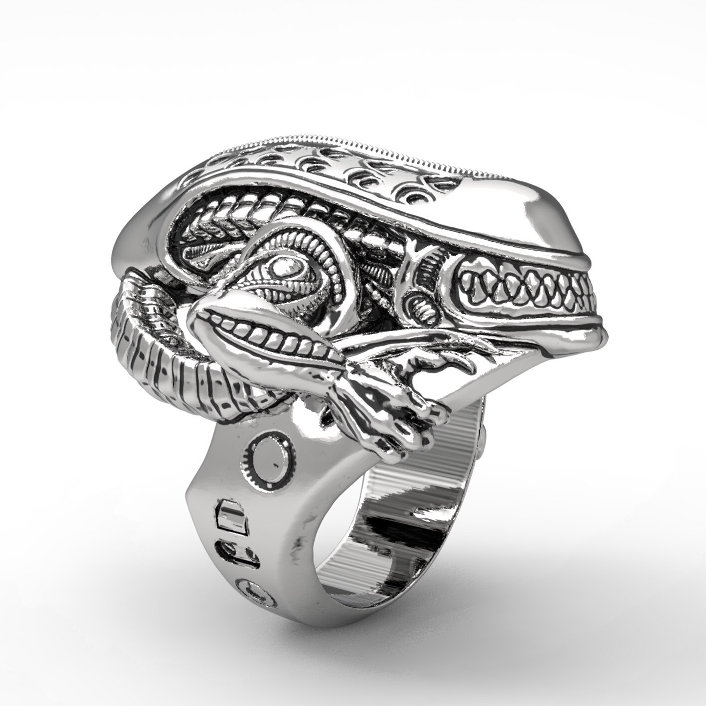 Classic Men Silver Color Stainless Steel Ring Space Terror Alien Ring Hip Hop Punk Ring Banquet Jewelry Birthday: 8