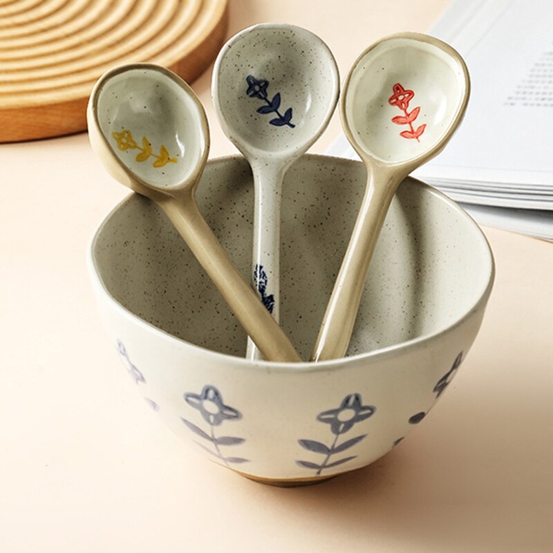 Chinese Keramische Ramenlepels, 6,2 Inch Japanse Retro Stijl Soeplepels, Creatieve Porseleinen Aziatische Lepels voor Ramen, Pho, Granen, Wonton, Dumpling, Miso - Set Van 4 (Kleur
