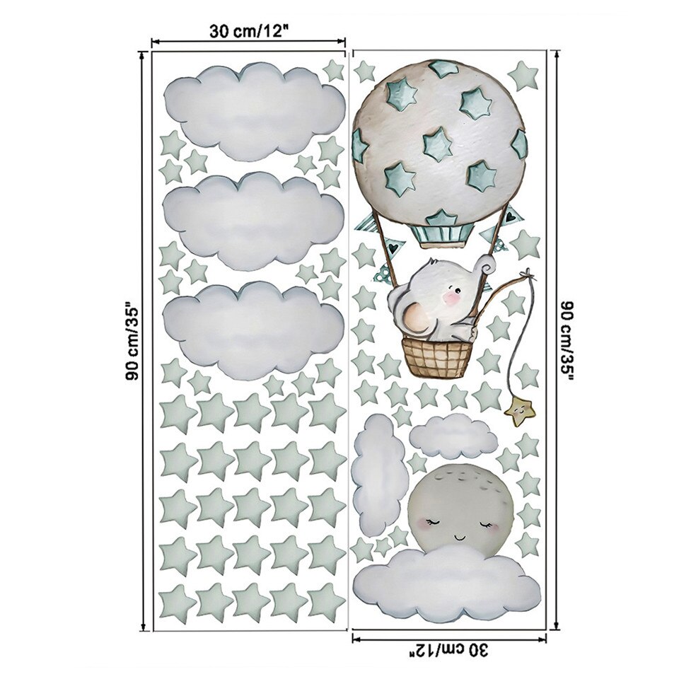 Kinderkamer decoratie behang luchtballon olifant sterren muursticker zelfklevende sticker voor kinderkamer decoratie