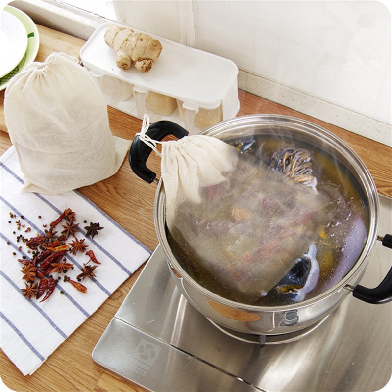 Multifunktionel linned bomuldsfilter genanvendelig kinesisk medicin filterpose suppe tepose smagsstoffer madlavning teposer køkkenudstyr