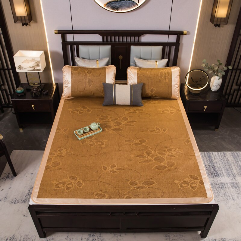Juego de sábanas ajustadas con rejilla, alfombra moderna de ratán/paja de café, colcha de fibra de celulosa regenerada para dormir, para verano,: love leaf / 190x90cm 2pcs