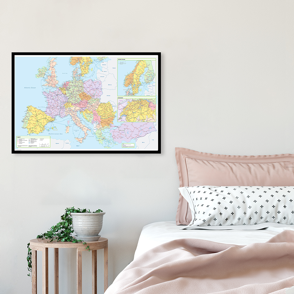 84*59cm Transportation Map of The Europe Political Map Wall Art Poster Canvas Painting Classroom Home Decor School Supplies