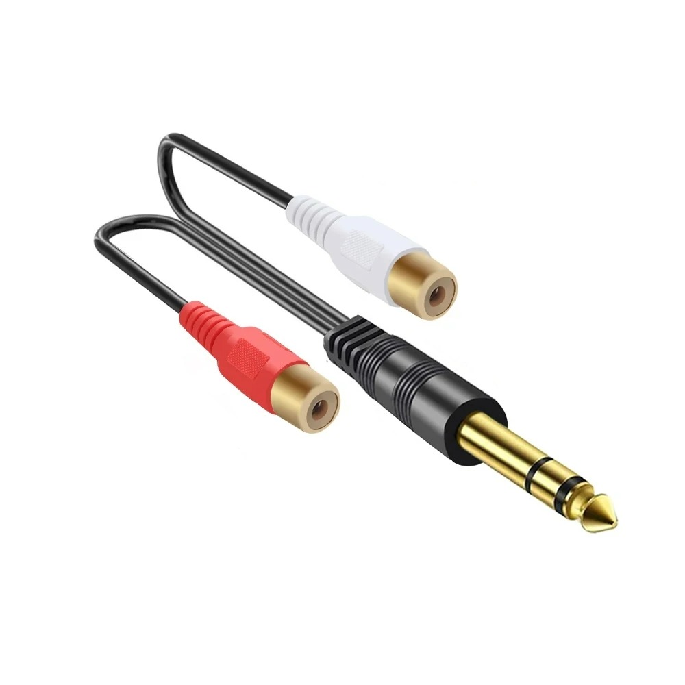 1/4 inch TRS-aansluiting naar 2 RCA R/L Y-splitter Stereo audiokabel 0,3 m Dual RCA naar 6,35 mm adaptersnoer voor versterker mixer luidspreker: WIT