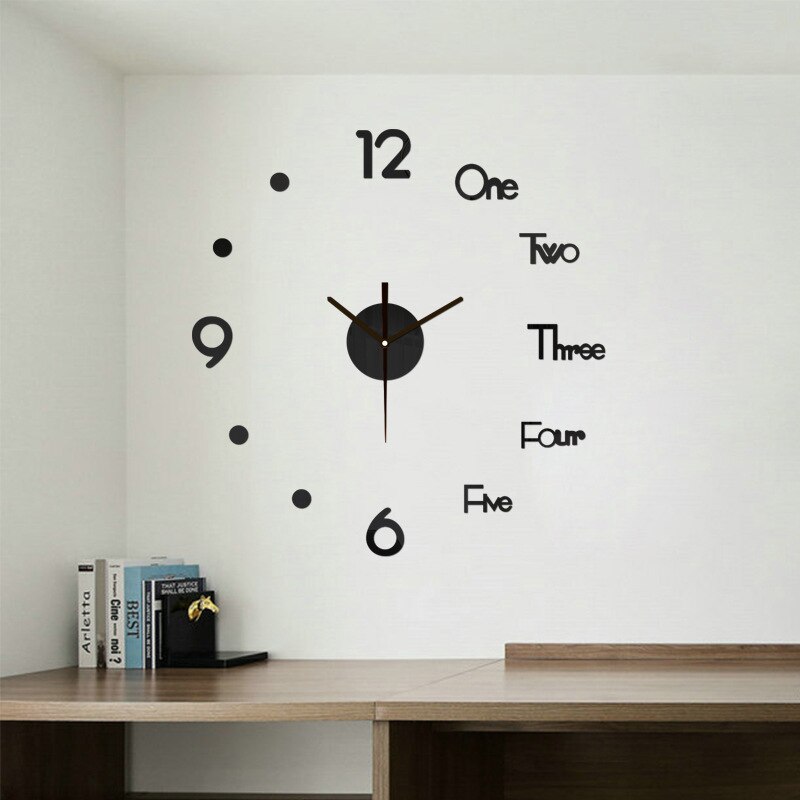 Large Wall Clock 3D DIY Stickers Modern Acrylic Mirror Quartz Needle Home Kitchen Living Room Decoration Mechanism: black / L