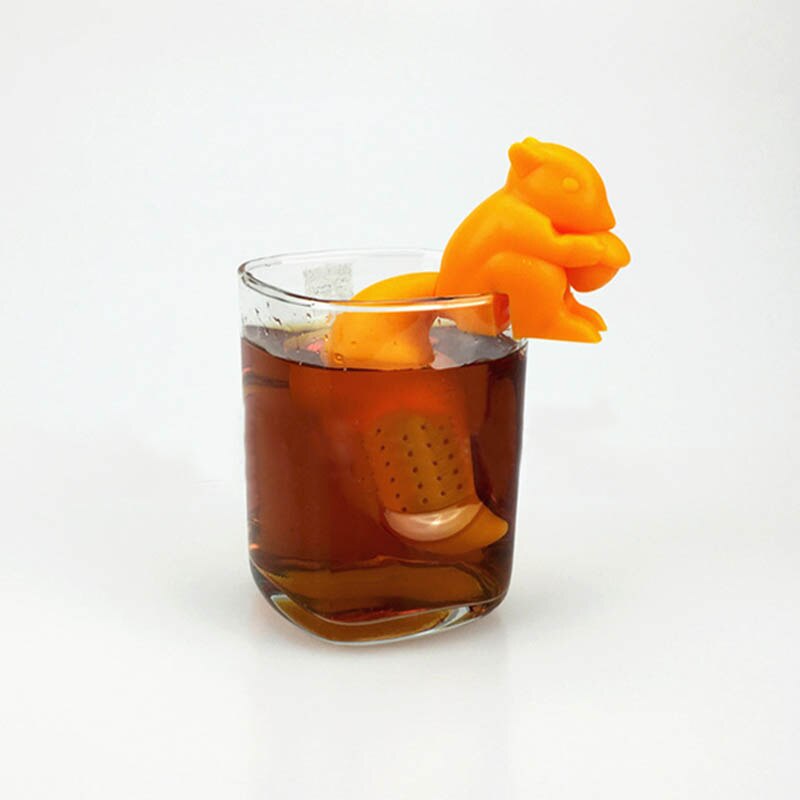 Silicone Tea Strainer cute Squirrel Shape Tea Infuser Reusable Herbal Spice Filter Brewing Tea Device kitchen teapot Accessories: Orange