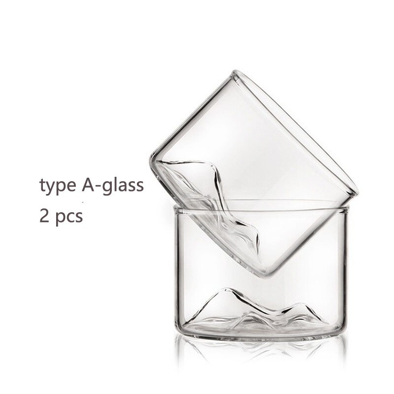 Mountain Whiskey Glass Cup Minimalist Wooden Base Rocks Beer Wine Glasses Juice Cup Bar Hotel Drinkware: 2pcs type A