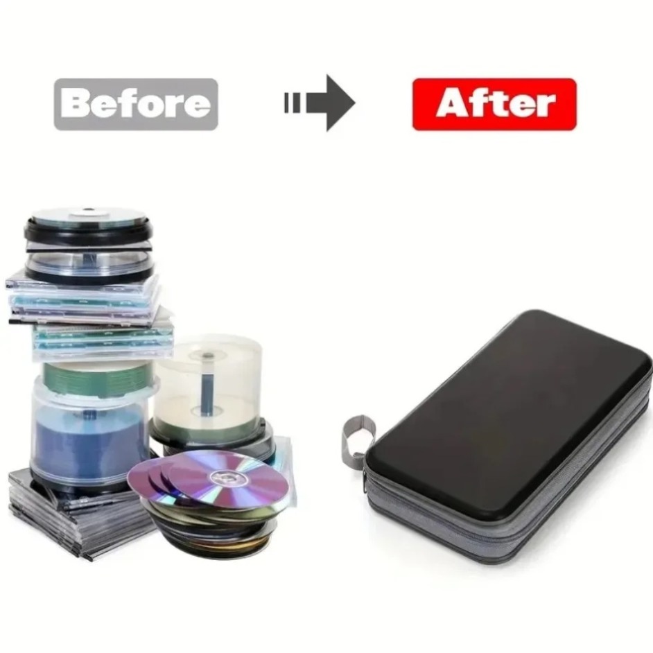 CD Case, DVD Case Holder 96 Capacity Hard Plastic CD DVD Disc Cases Storage Binder Wallet for Car Home Office Travel