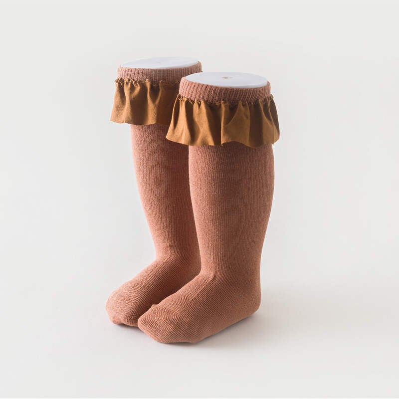 Kinder Sokken - Bloemendessin - Katoen - Casual Stijl - Kantrand: Bruin / M voor 4-6y