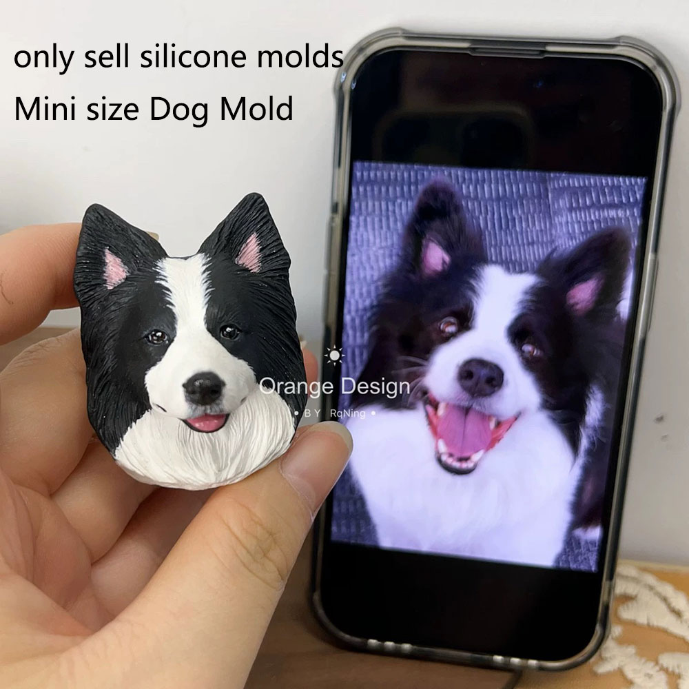 confine collie Testa di canna Stampo in silicone Sapone aroma Gesso Argilla Animale canna Compleanno Avatar Stampo per fondente Decorazione per presa d'aria per auto fai da te: Grigio chiaro